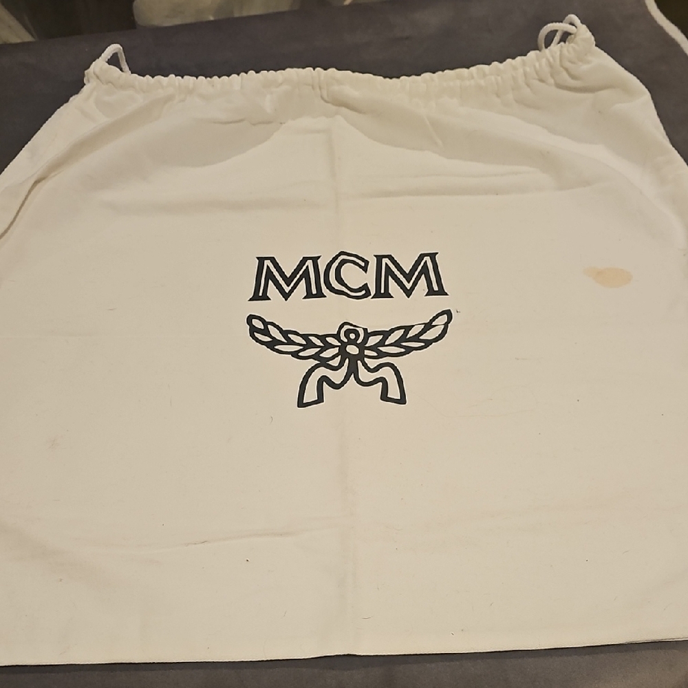 MCM Ivory Dust Bag with Black Logo